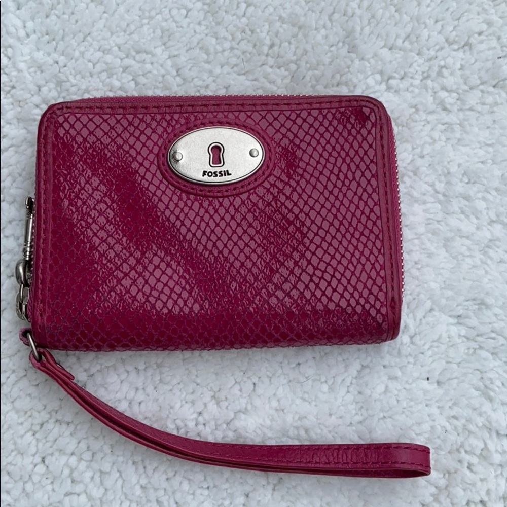 Fossil-Hot Pink Leather Wallet w/ wristlet strap